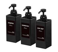 3PCS Shower Gel Dispensers 500ml, Refillable Hand and Dish Soap Dispenser for Kitchen/Bathroom, Shampoo and Conditioner Dispenser Plastic Lotion Pump Bottles with Stickers (Black)