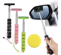 3pcs Side Mirror Squeegee, Telescopic Mini Squeegee Wiper Tool with Car Cleaning Sponge, Universal Car Window Squeegee for Rainy Foggy Weather(black+pink+green)