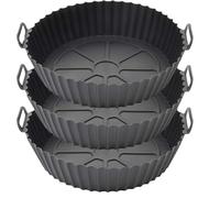 3Pcs Silicone Air Fryer Liner 8.2'' Liners Reusable Pot Food Grade Baking Tray Greaseproof Airfryer Basket Rack Accessories Compatible with Ninja Tower Cosori (Black).