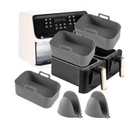3pcs Silicone Air Fryer Liner, Reusable Silicone Liners for Ninja Dual Air Fryer Af300uk, Af400uk, Tower T17088, Microwave & Oven, Ninja Foodi Accessories, Dual Pot Basket (Grey)