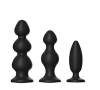 3PCS Silicone Anal Plug Trainer Set with Jewelry Expanding Base Butt Plug Sexy Pull Bead Masturbator Butt Plug Anal Sex Toy