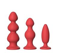 3PCS Silicone Anal Plug Trainer Set with Jewelry Expanding Base Butt Plug Sexy Pull Bead Masturbator Butt Plug Anal Sex Toy