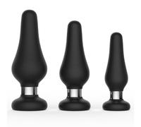 3PCS Silicone Anal Plugs, Butt Plugs Trainer Beginners Starter Set for Women and Men Adult Games Sex Toys (Black)