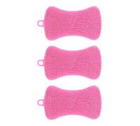 3Pcs Silicone Dish Sponges, Dish Washing Scrubber Multi-Purpose Efficient Sponge Kitchen Gadgets Reusable Non-Scratch for Dishes Fruit Vegetable (Pink)