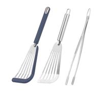 3pcs Silicone Fish Spatula Set with Stainless Steel Turner & Tongs Tweezers, Heat-Resistant Flexible Kitchen Utensils for Nonstick Cookware for Flipping Fish Meat Pancakes Eggs & Burgers