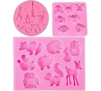3Pcs Silicone Fondant Molds, Jungle Safari Animal Mould, Forest Animals Mould, Cake Decoration Baking Tools for DIY Sugar Craft Candy Chocolate Ice Cube Tray Soap