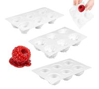 3Pcs Silicone Fruit Mousse Cake Mould,6 Cavities Versatile Baking Tool with Blueberry Raspberry Mango Design for Cake,Easy to Release Dessert Bakeware for Chocolate Jelly Ice Cream Patisserie