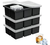 3Pcs Silicone Ice Cube Tray, Silicone Freezer Moulds with Leak Proof Removable Lid, Reusable Square Ice Cube Tray, for Cocktails, Whiskey, Juice(6 Grids) (3, Black)
