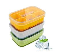 3Pcs Silicone Ice Cube Tray with Lids - Easy-Release Large Ice Moulds for Whiskey, Cocktails & Baby Food, BPA Free & Dishwasher Safe, Stackable Freezer Trays (6-Cube Design)