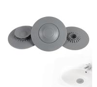 3pcs Silicone Press-Type Universal Bath Plug,Universal Sink Plug,Silicone Bath Pl-Ug 2-In-1 Press Silico-Ne Drain Stopper With Hair Filter,With Built-In Strainers For Sink,Shower,Kitchen(10.8cm Grey)