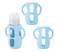 3pcs Silicone Sleeve Cover for Bottles, Anti-Scalding and Anti-Fall Silicone Glass Bottle Protector with Handle, Baby Bottle Sleeve for Philips Avent 8oz Accessories(Blue)
