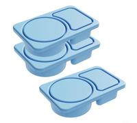 3Pcs Silicone Snack Containers for Travel, Office, and Picnics with Dual Compartments, Leakproof Secure Lids, Microwave and Dishwasher Safe, Space Saving Stackable Design (Blue)