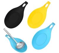 3pcs Silicone Spoon Rest Set - Black, Yellow, Blue Heat Resistant & Hangable Spoon Holder for Kitchen Multi-Use Utensil Rest for Stovetop, Countertop Ideal for Home Cooks and Chefs