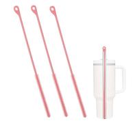 3pcs Silicone Straw Brush, 9.5in Extra Long Reusable Straw Cleaning Brush Durable Cleaner Tools for Metal Glass Plastic Pipe & Bendable Pipe for Stanley (Pink)