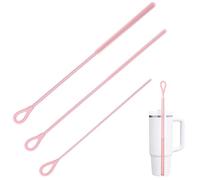 3PCS Silicone Straw Cleaner Brush, 9.84in Long Cleaning Brushes, Bendable Food Grade Silicone for Metal Glass Plastic Straight & Bent, Compatible with Stanley Metal Glass Straw Accessories (Pink)