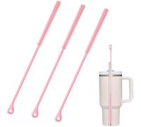 3pcs Silicone Straw Cleaner Brush, 9mm Reusable Straws Brush Cleaner, Soft and Bendable, Extra Long Straw Cleaning Tool for Cups Bottles Tumblers Water Bottles, Compatible with Stanley Cup, Pink