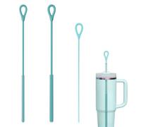 3pcs Silicone Straw Cleaner Brush Set, Extra Long Reusable Bendable Straw Brush for Stanley Cup, Metal Glass Straws, Travel Friendly Pipe Cleaner with Hanging Hook 3mm+6mm+9mm (Blue)