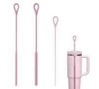 3pcs Silicone Straw Cleaner Brush Set, Extra Long Reusable Bendable Straw Brush for Stanley Cup, Metal Glass Straws, Travel Friendly Pipe Cleaner with Hanging Hook 3mm+6mm+9mm (Pink)