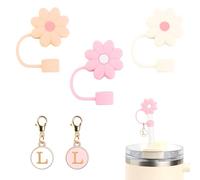 3Pcs Silicone Straw Covers and 2Pcs Letter Charms Accessories for Stanley Cup,Dustproof 10mm Straw Caps,Personalized Stanley Accessories,fit for Hydro Flask Tumbler Accessories (L)
