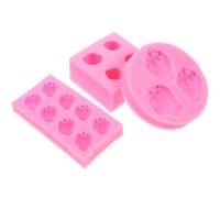 3pcs Silicone Strawberry Fondant Mold with 4 Grid, Easy Release Pink