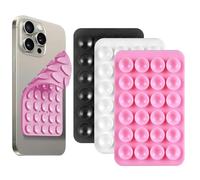3Pcs Silicone Suction Cup Phone Holder Double Sided 24 Suction Holder Back of Phone Multifunctional Sticky, Anti-Slip Hands-Free, for Shower Mirror Glass Wall Car Selfies Videos(Black White Pink)
