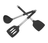 3pcs Silicone Utensil Set with Spoon Turner, Heat Resistant Black | Rounded Ergonomic Handles, Seamless Stainless Steel Build, Soft Flexible Edge, Quick Cleanup for Home Cooks