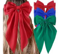 3Pcs Silky Satin Hair Bows for Women Hair Ribbons for Girls Big Bow Hair Ties Large Hair Barrettes for Girl French Cute Hair Clips Long Tail Mexican Hair (Three Primary Colors)