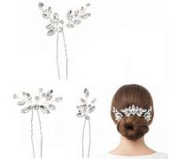 3Pcs Silver Crystal Hair Pins Set with Rhinestones and Pearls, Elegant Bridal Hair Accessories for Women, Bridesmaids, and Wedding Guests - Sparkling Floral Design (3 Pcs Silver)