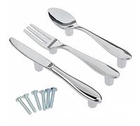 3pcs Silver Funny Cutlery Cabinet Pulls Handles 3" Hole Center Vintage Kitchen Knife Spoon Fork Cupboard Pulls Handles Furniture Door Hardware for Bathroom Bedroom