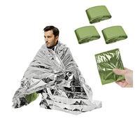 3pcs Silver Green Double Sided Emergency Blanket 130 * 210cm Large Disposable Mylar Thermal Throw Equipment Space Blanket Survival Kit Insulation Body Cover for Outdoor Rescue Camping Marathon Hiking