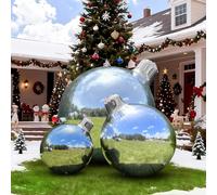 3PCS Silver Inflatable Mirror Ball, Big Inflatable Shinny Christmas Balls with Air Pump Reusable Large PVC Xmas Balloon for Christmas, Event Decoration, Party, Wedding Decor