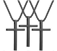 (3Pcs Silver, One size) cross necklace for Mens and womens gold silver black stainless steel silver Cross Pendant Necklace Simple Cute Necklaces for men and Women Gold Jewelr