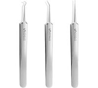 3Pcs Silver Professional Blackhead Tweezer Professional Facial Blackhead Remover Tweezers Precision Extractor Acne Removal Kit Pimple Popper Tool with Storage Box Skin Care Tools and Accessories