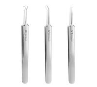 3Pcs Silver Professional Blackhead Tweezers Kit,Precision Extractor and Acne Removal Tools for Facial Care，Comedone Popper Set with Storage Box, Skin Care Tools
