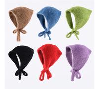 3pcs Simple Headscarf Women's Autumn And Winter Warm Plush Knitted Triangle Scarf Sweet Lace-up Cover Headband For Winter(Coffee)