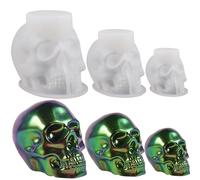 3Pcs Skull Molds, Realistic 3D Flexible Clear Skull Silicone Mold, Skeleton Halloween Decorations for Resin, Soap, Clay, Candle, Large, Medium, Small, Silicone Molds, Mold
