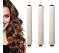 3PCS Sleep In Heatless Curlers No Heat Curler Roller for Long Medium Hair Overnight Heatless Curls Curling Rod for Big Waves, Soft Velvet Thick Flexi Rods with Hook (Beige)