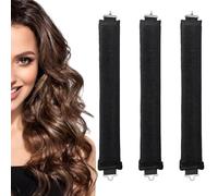 3PCS Sleep In Heatless Curlers No Heat Curler Roller for Long Medium Hair Overnight Heatless Curls Curling Rod for Big Waves, Soft Velvet Thick Flexi Rods with Hook (Black)