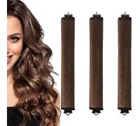 3PCS Sleep In Heatless Curlers No Heat Curler Roller for Long Medium Hair Overnight Heatless Curls Curling Rod for Big Waves, Soft Velvet Thick Flexi Rods with Hook (Brown)