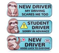 3pcs Sloth Student Driver Car Magnet, PVC New Driver Stickers Magnet Bumper Sticker Set Vibrant and Reflective Signs Please Be Enduring Keep Distance Safety Sign for Car
