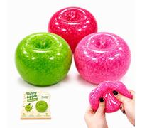 3Pcs Slushy Apple Squishy, Green Red Pink Apple Squishy Slush Ball Toys | Soft Slush Inside, Satisfying Rustling Sound with Every Squeeze, ASMR Squeeze Toy for Office Desk Relief, Fidget Toys, Gifts