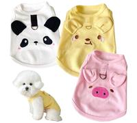 3Pcs Small Dog Shirts with D-Ring, Cute Cartoon Soft Breathable Dog Clothes with Pig, Bear & Panda Pattern Sleeveless Pet Tank Top S 3-5lb