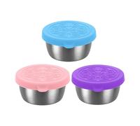 3PCS Small Food Storage Containers, 45 ml Stainless Steel Leakproof Stackable Salad Dressing Pots with Silicone Lids, Reusable Portable Lunch Snack Containers Meal Prep Boxes for Sauce Ice Cream Dips