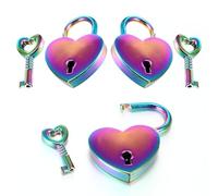 3Pcs Small Heart Shaped Locks with Key, Mabor Mini Metal Heart Padlock Colorful Personalized Love Padlock for Diary Book Jewelry Box Storage/Locker Suitcase/Luggage Decor