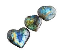 3pcs Small Labradorite Heart Shaped Stone - Natural Flashy Crystal for Reiki, Meditation & Chakra Balancing(40-70mm)