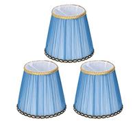 3Pcs Small Lamp Shades, Clip On Chandelier Lamp Shades for E14 Bulb, Barrel Pleated Fabric Lampshade for Table Lamp & Chandelier, 13.5x12.5x10cm(Blue)