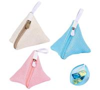 3Pcs Small Laundry Bag, Triangle Mesh Wash Bags, Washing Machine Bags Zips, Small Washing Machine Bag with Hanging Loops for Socks Masks Laundry Beads (Cream Colored+Blue+Pink)