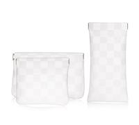 3PCS Small Makeup Bag for Purse,Mini Waterproof Leather Portable Makeup Eyeglasses Bag No Zipper Coin Purse Lipstick Bag Accessories, Checkered Travel Storage Bag