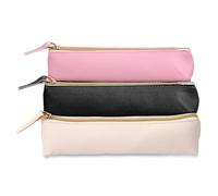 3PCS Small Makeup Bags, PU Leather Cosmetic Organizer Pouch with Zipper, Soft Texture Portable Design, Suitable as Cosmetic Bag, Coin Purse, Pencil Pouch Case for Women & Girls (Black, Pink, Beige)