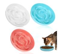 3PCS Small Slow Feeder Cat Bowl, Slow Eating Cat Bowl with Fish Pool Design, Healthy Pet Dish for Dry & Wet Food - White/Pink/Sky Blue
